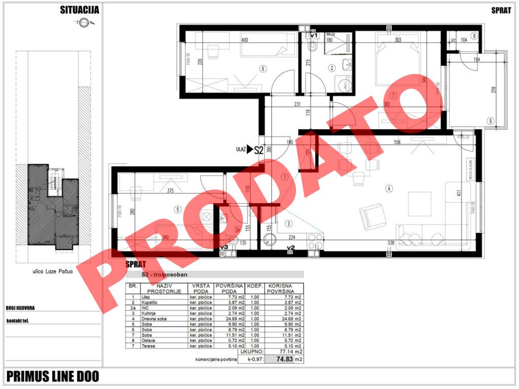 Primus Line - objekat 3, stan S2 u Laze Pačua 22a - Novi Sad