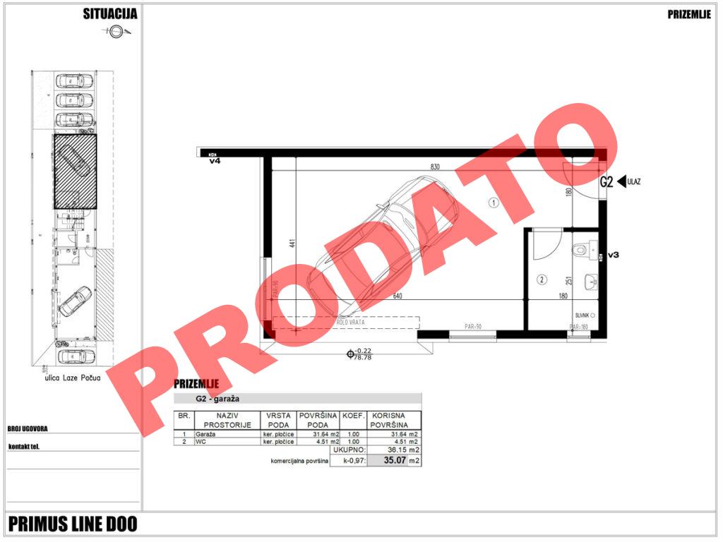 Primus Line - objekat 1, garaža G2 u Laze Pačua 24a - Novi Sad
