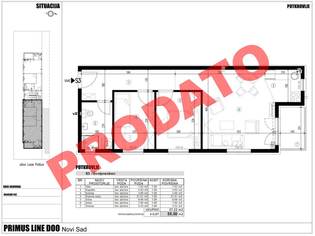 Primus Line - objekat 1, stan S3 u Laze Pačua 24a - Novi Sad